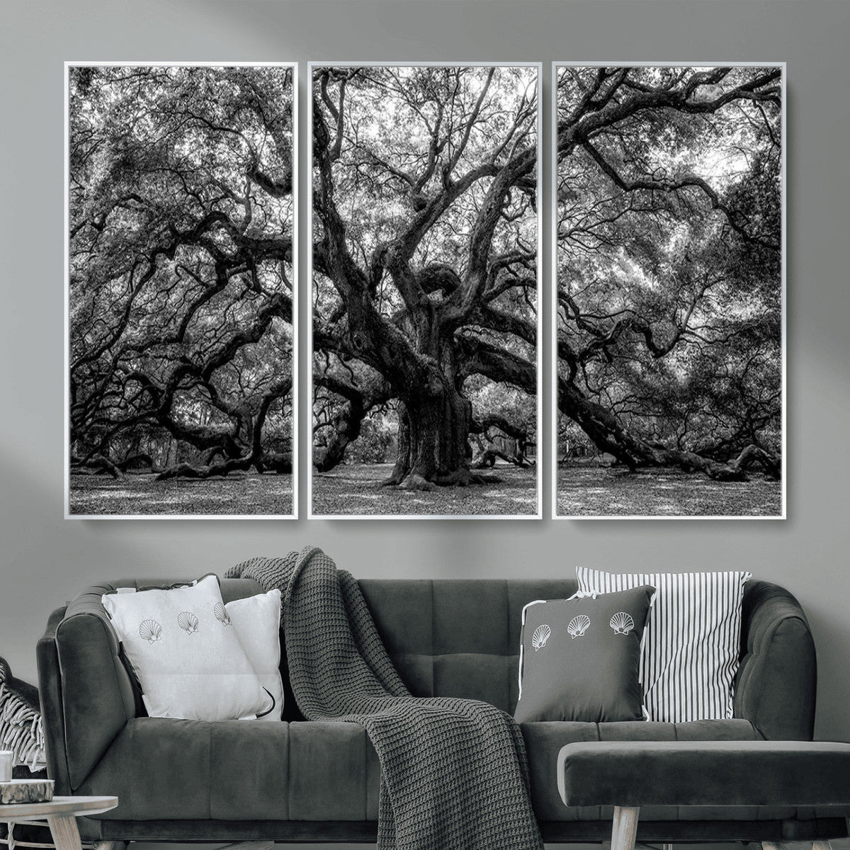 Black and White Old Angel Oak Tree Wall Art Canvas Print