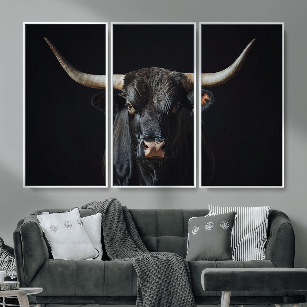 Majestic Longhorn Bull Wall Art Canvas Print – Dark