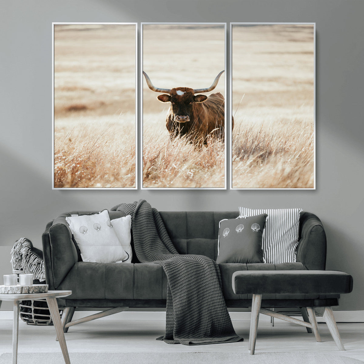 Texas Longhorn Wall Art Canvas Print – Framed Brown Horned