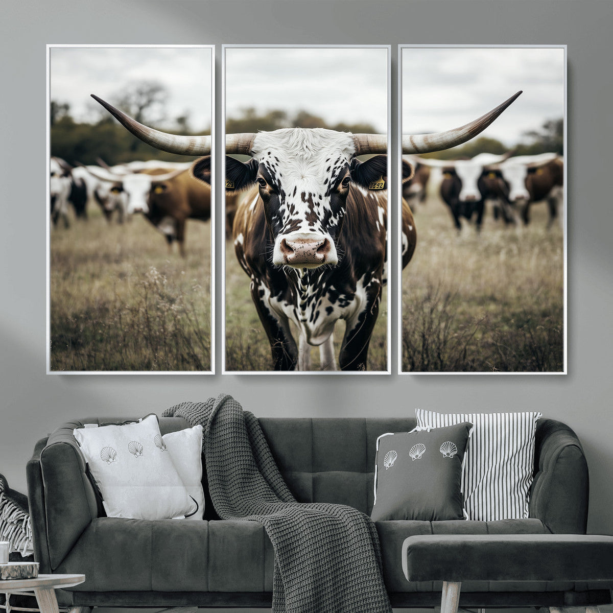 Texas Longhorn Wall Art – Framed Speckled Cow Canvas