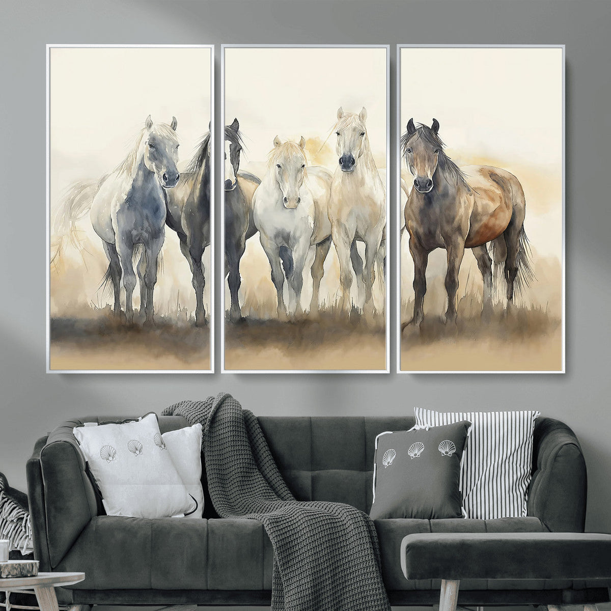 Wild Horses Wall Art Canvas Print, Framed Running Horses Art