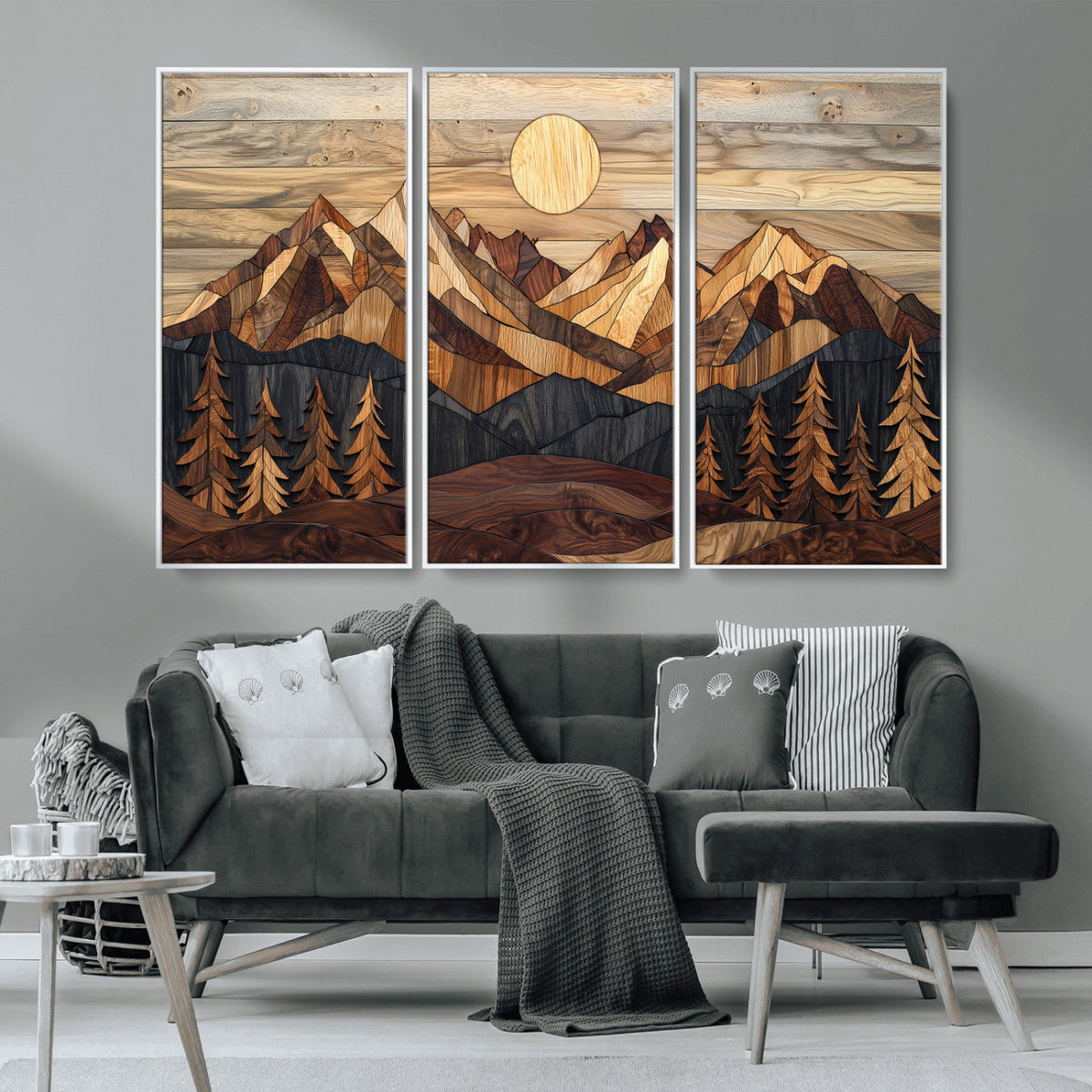 Wood Mountain Landscape Wall Art Canvas Print – Framed