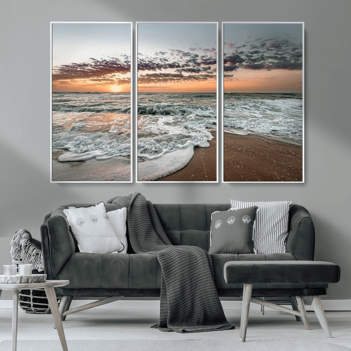 Ocean Sunset Wall Art Canvas Print – Framed Beach Waves