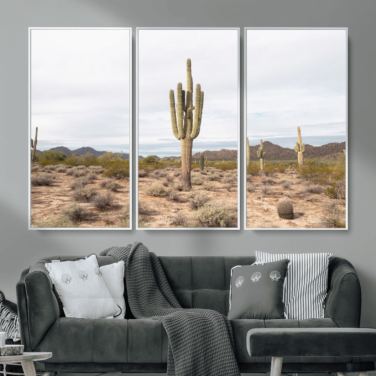 Saguaro Cactus Wall Art – Framed Desert Canvas Artwork,