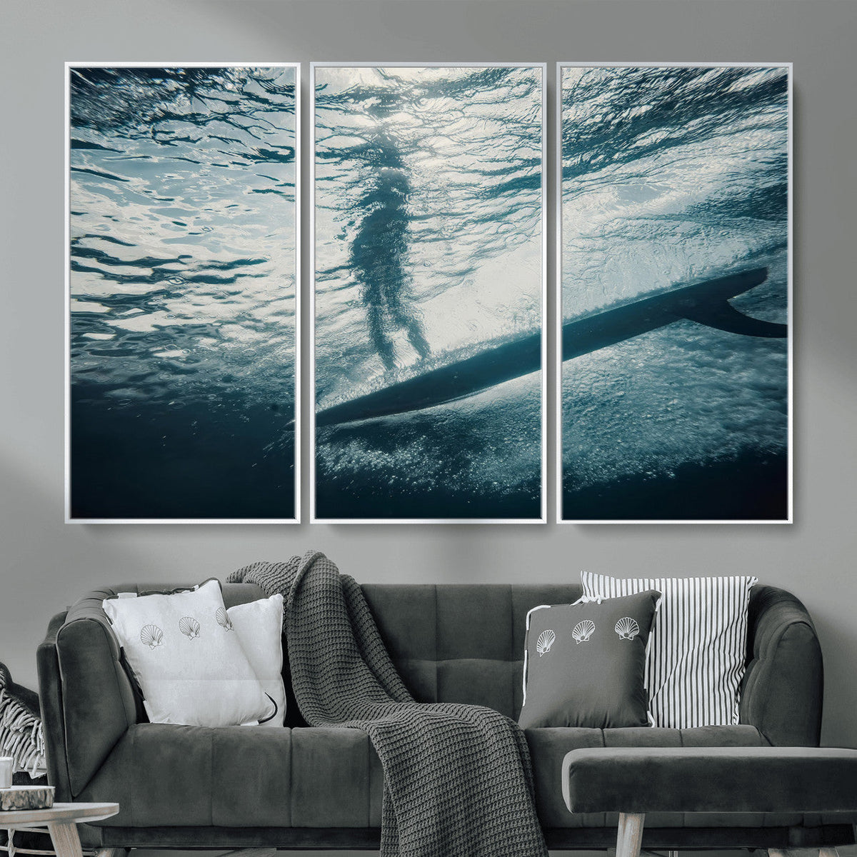 Underwater Surf Wall Art – Framed Ocean Wave Canvas Artwork,