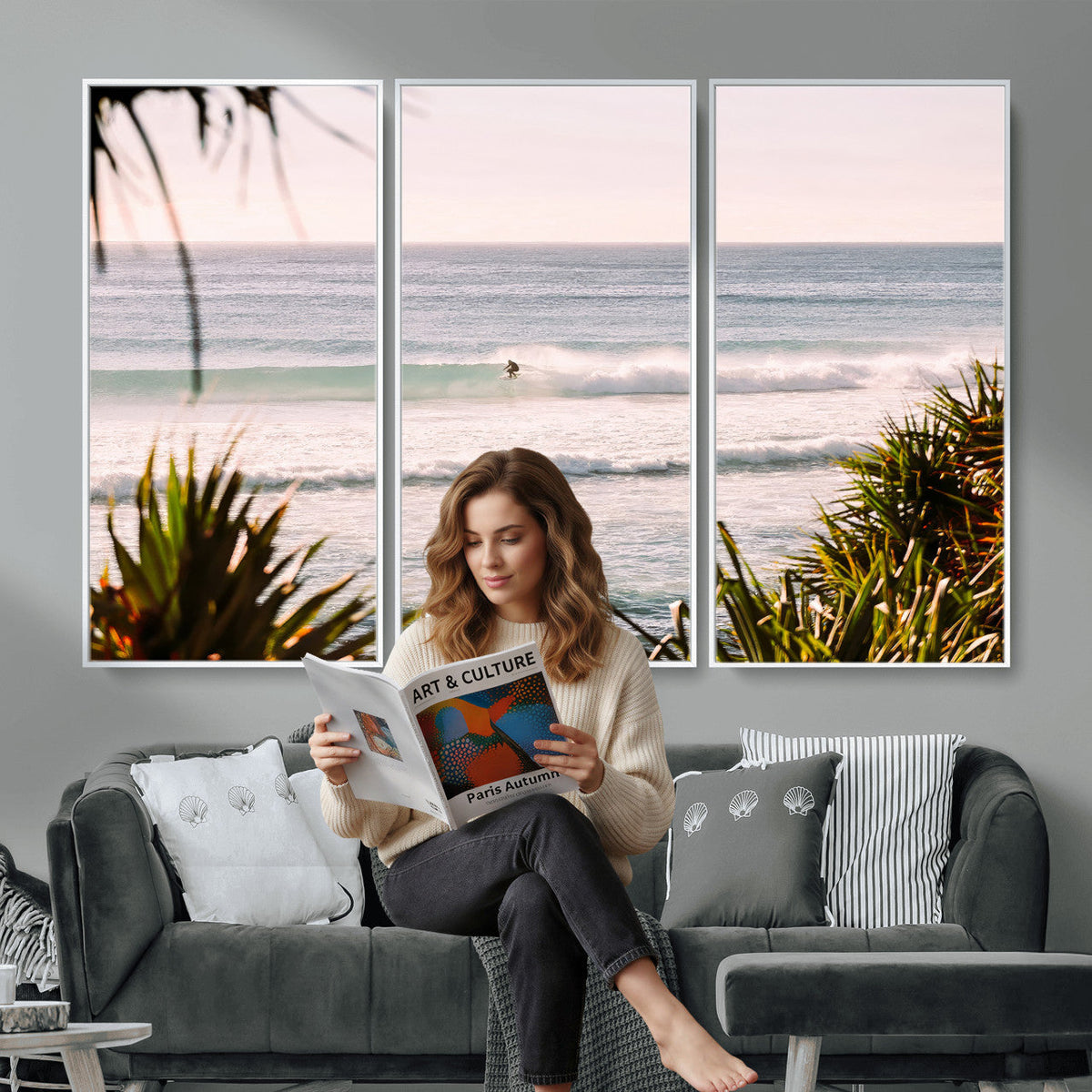 Ocean Surfer Wall Art Canvas Print – Framed Coastal Surf Art
