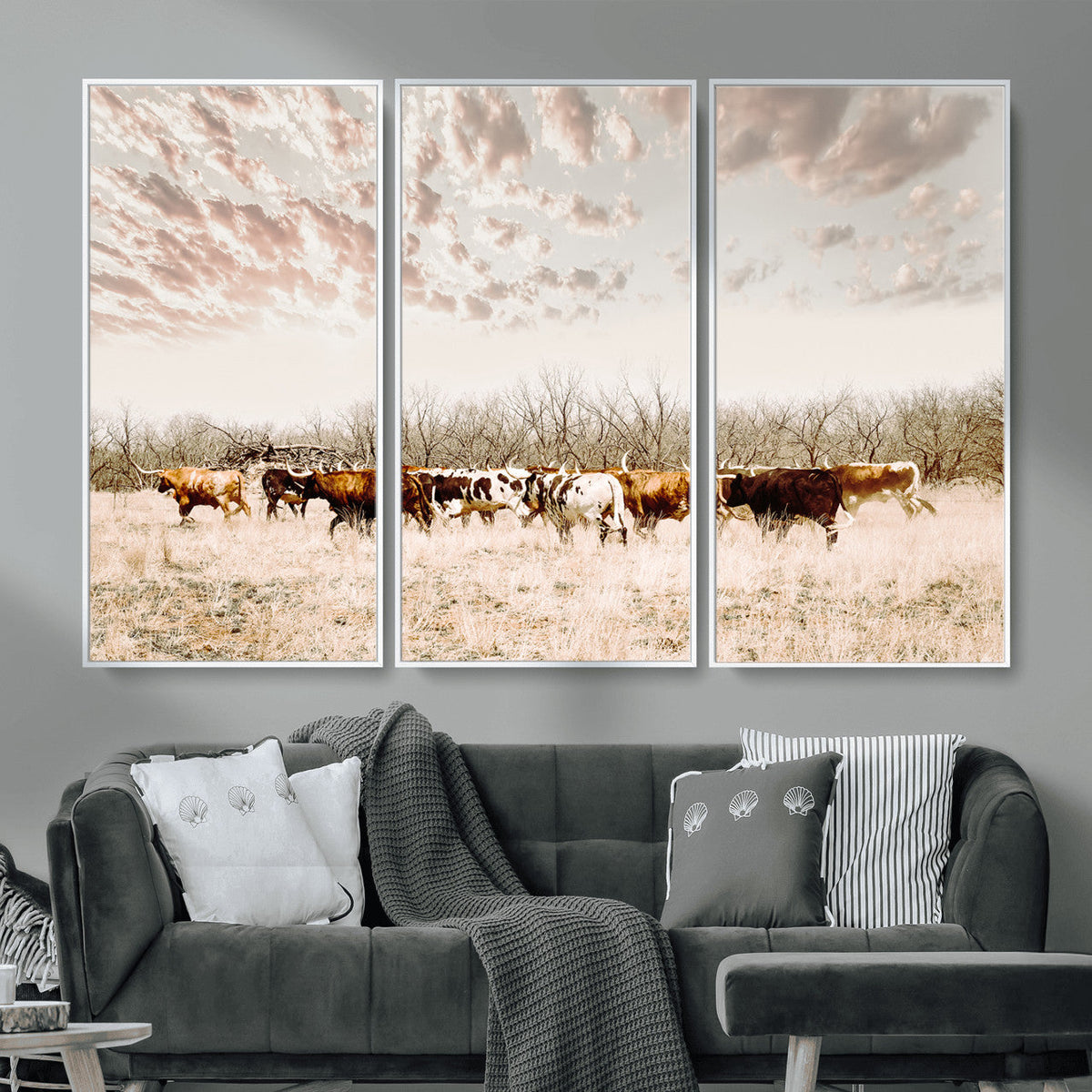 Longhorn Cattle Wall Art Canvas Print – Framed Texas Ranch