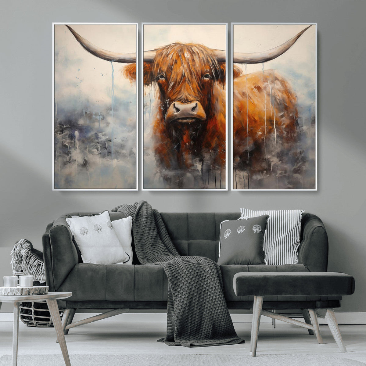 Scottish Highland Wall Art Canvas Print, Framed Longhorn Art