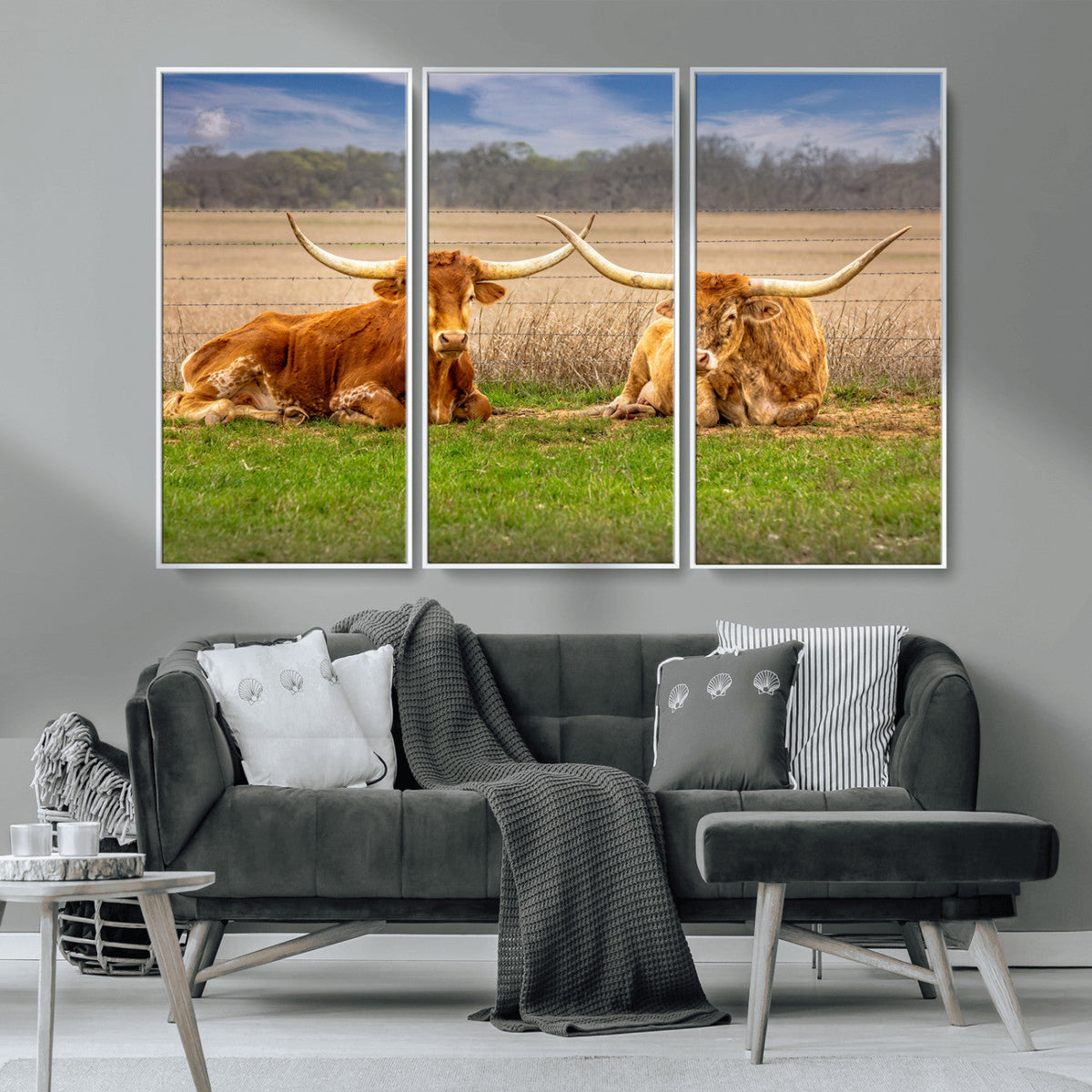 Texas Longhorn Pair Wall Art Canvas Print – Peaceful Rustic