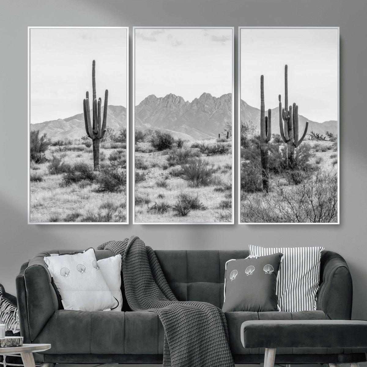 Black White Arizona Desert Canvas Wall Art Cactus Farmhouse