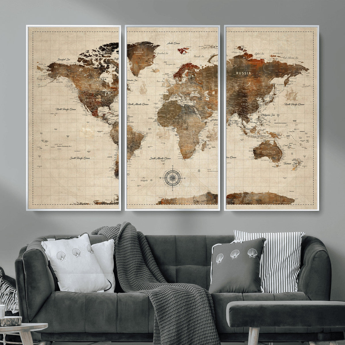 World Map Canvas Print – Framed Detailed Map of the World