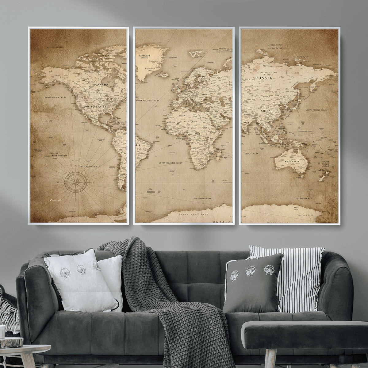 Colorful Watercolor World Map Canvas Wall Art – Framed