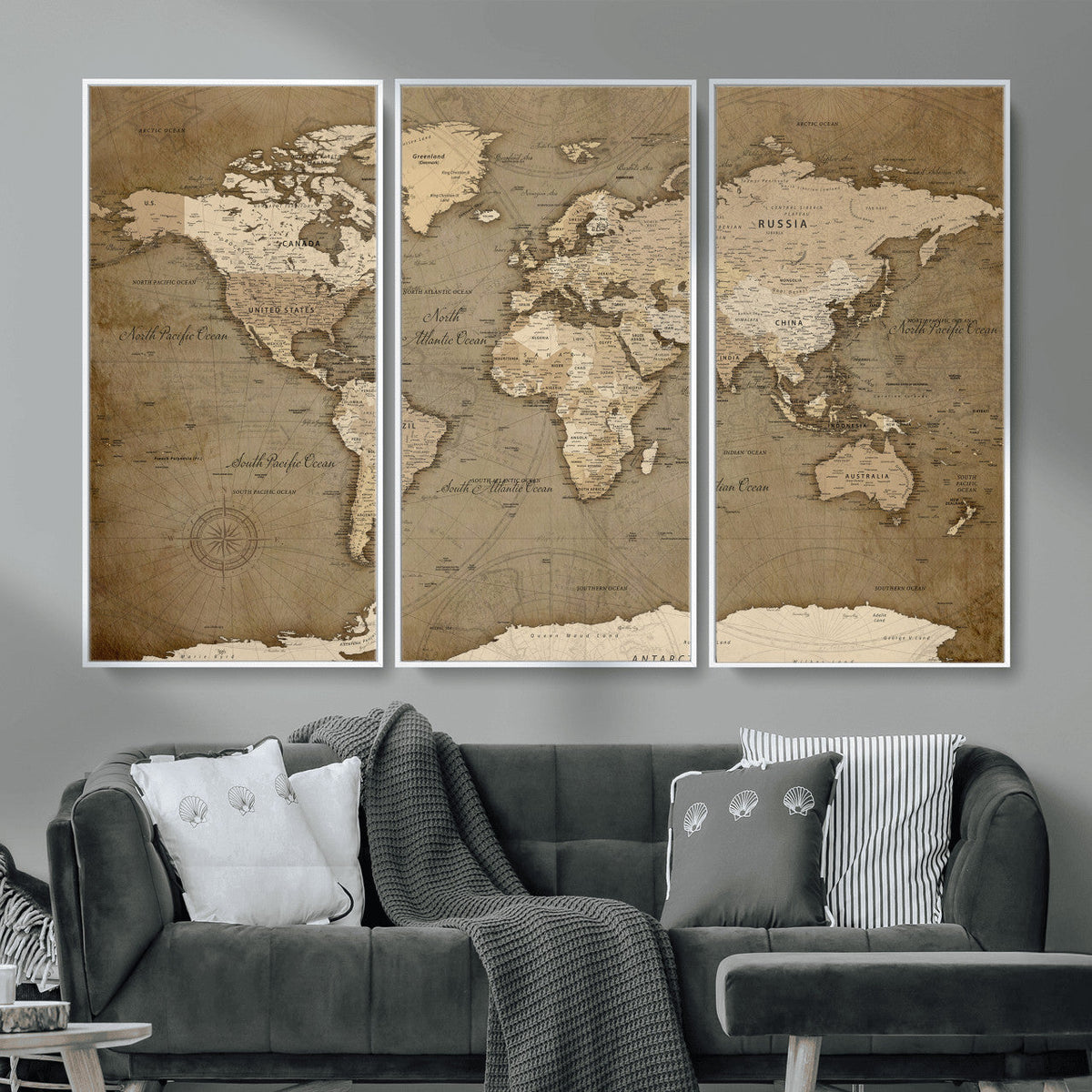World Map Wall Art Canvas Print, Framed Map Art Picture
