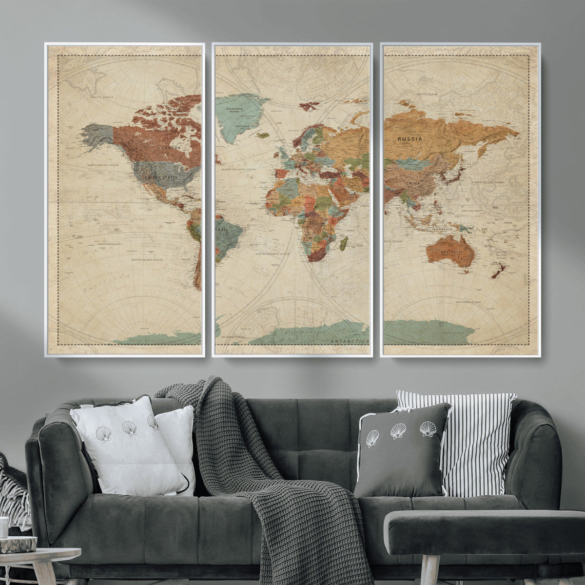 Vintage World Map Canvas Wall Art Print – Framed Modern