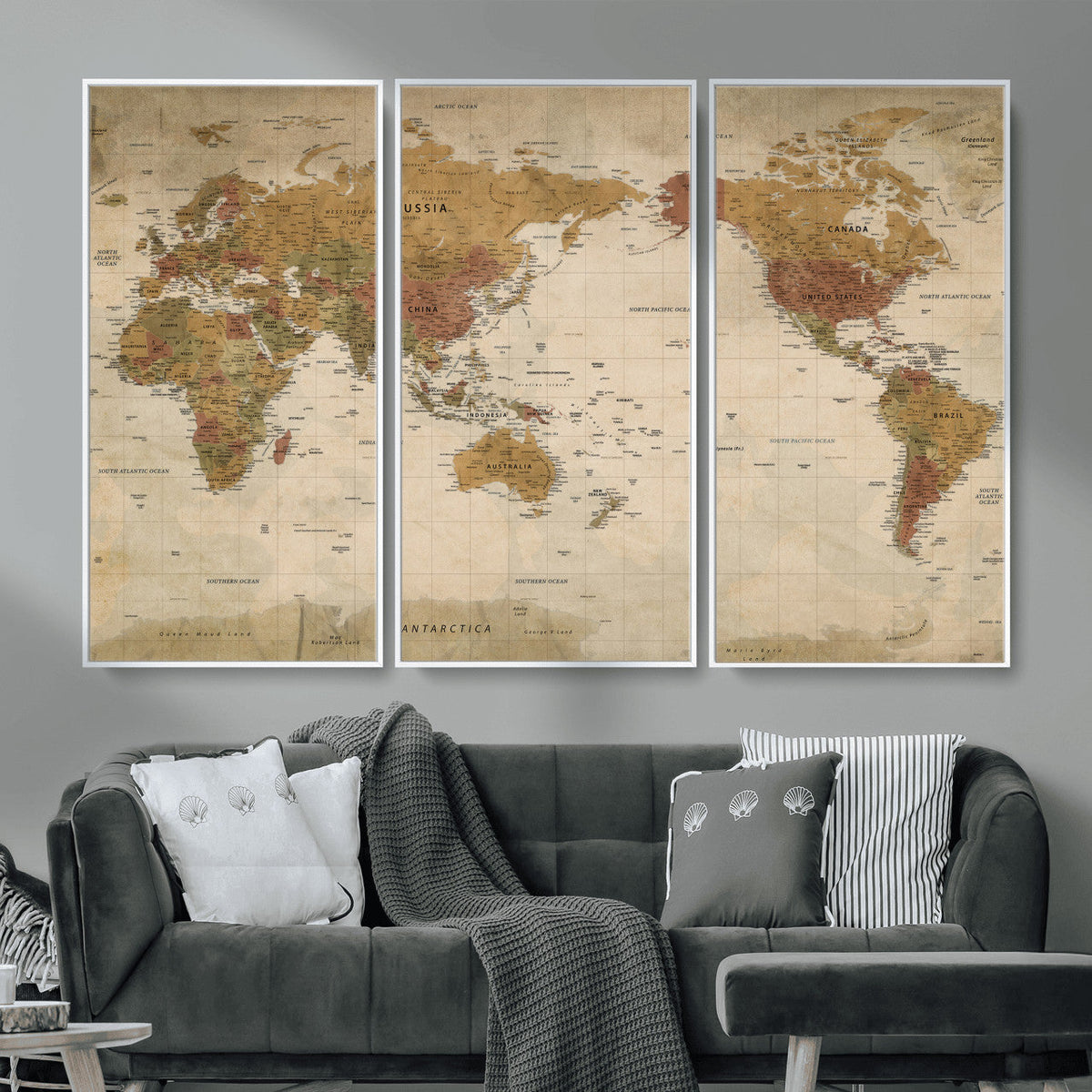 Vintage Detailed World Map Wall Art Canvas Print – Antique