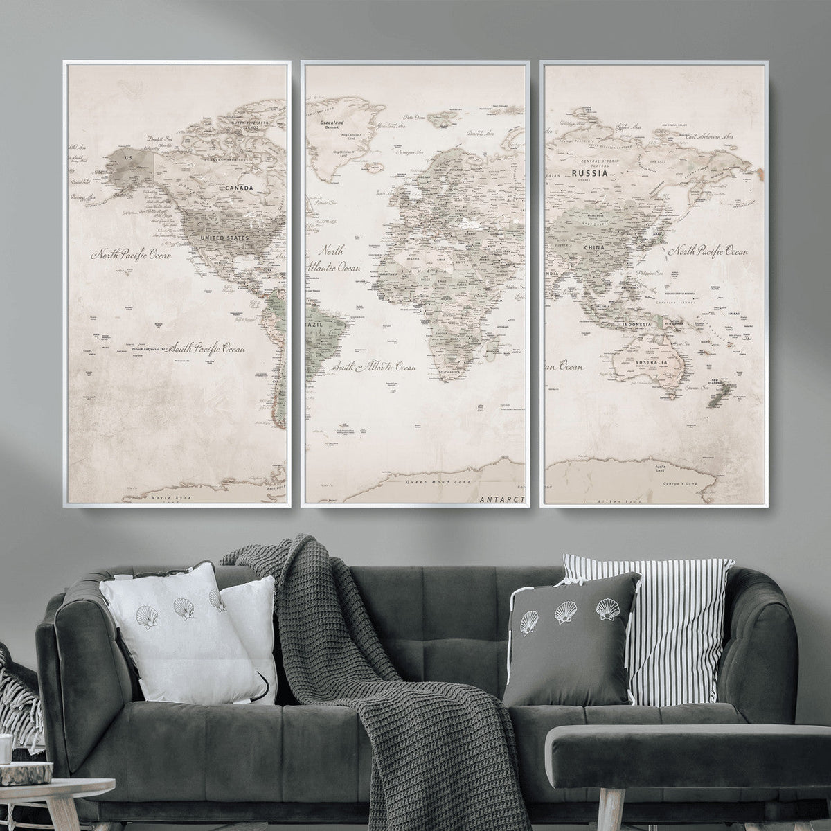 Antique Style World Map Canvas Print - Vintage Detailed