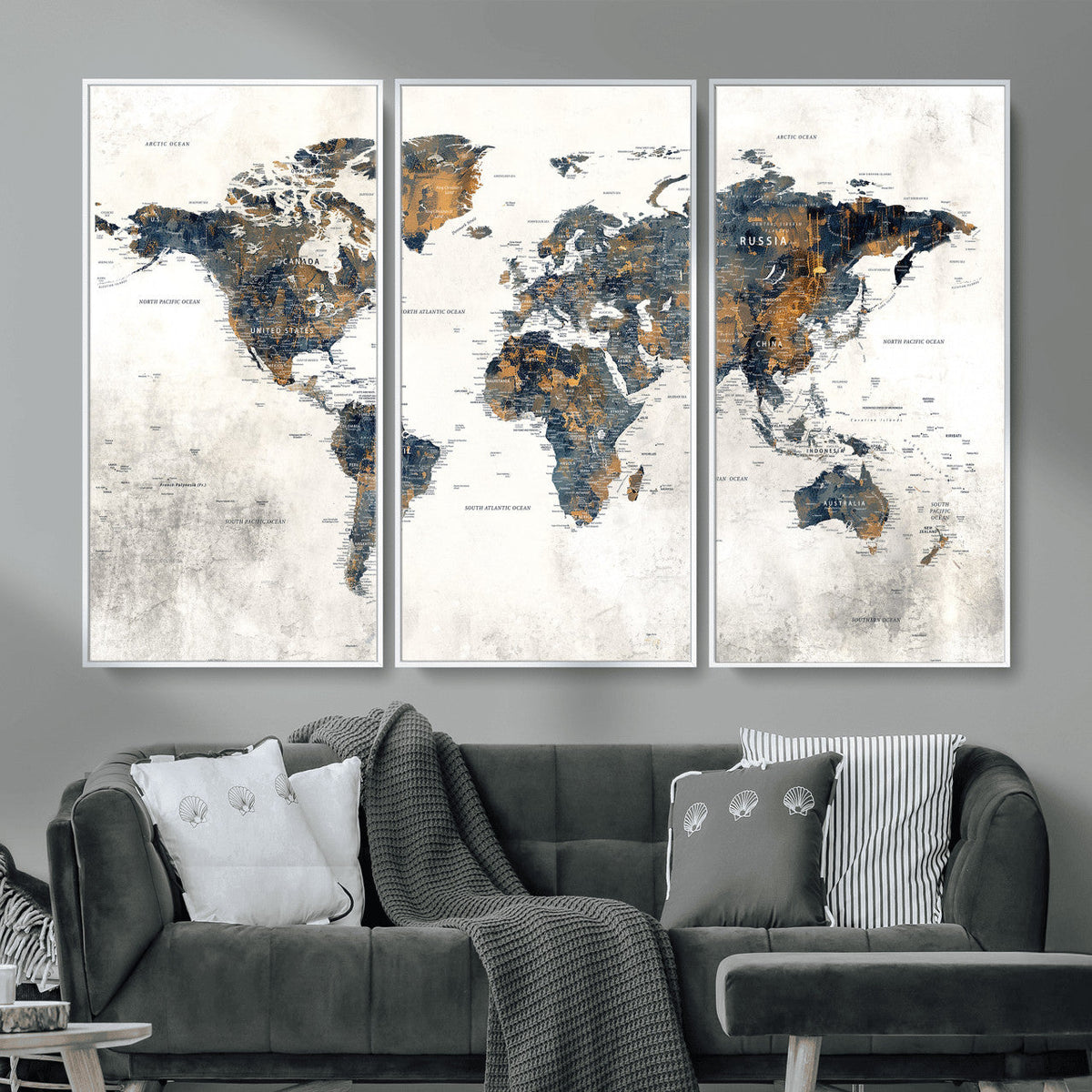 World Map Wall Art Canvas Print for Office Wall Decor