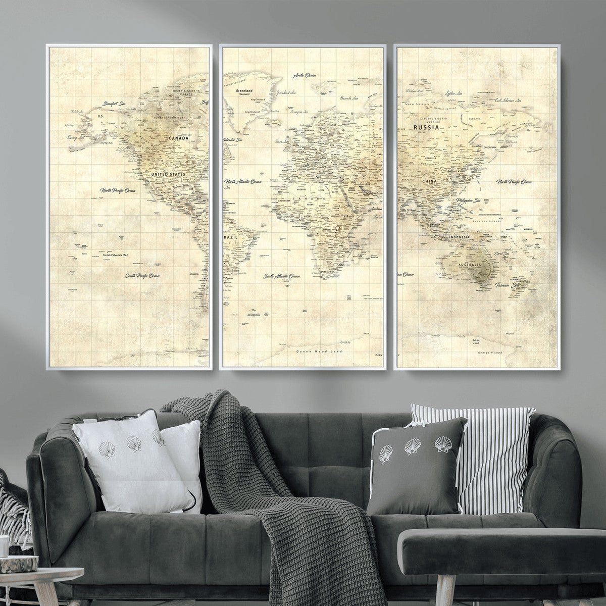 Colorful Watercolor World Map Canvas Wall Art – Framed