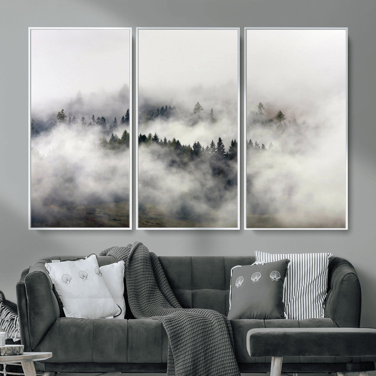 Foggy Forest Wall Art Canvas Print, Misty Pine Tree