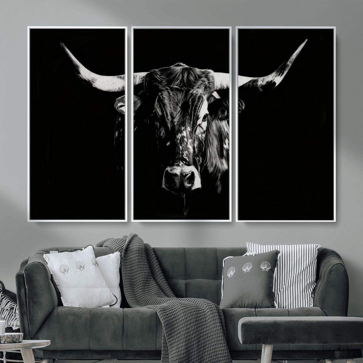 Black Bull Wall Art Canvas Print, Dark Longhorn Portrait