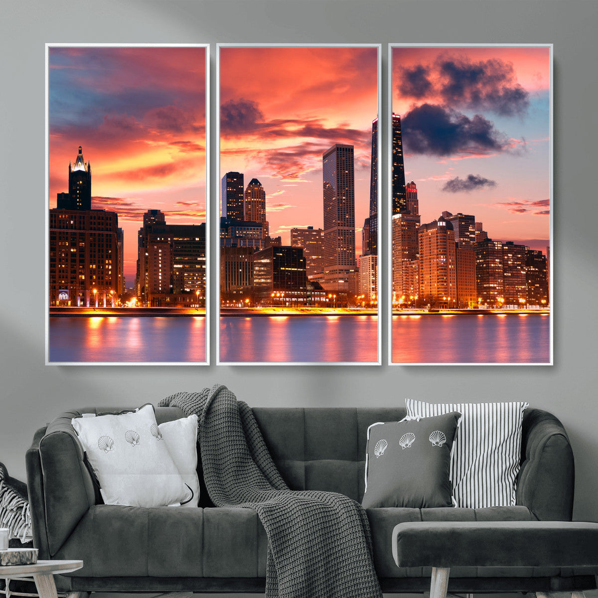 Chicago Wall Art Canvas Print - Chicago City Downtown Night