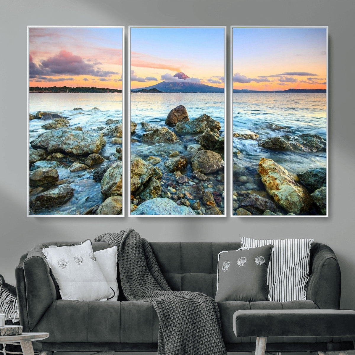 Mayon Volcano Seascape Wall Art Canvas Print, Tropical Ocean
