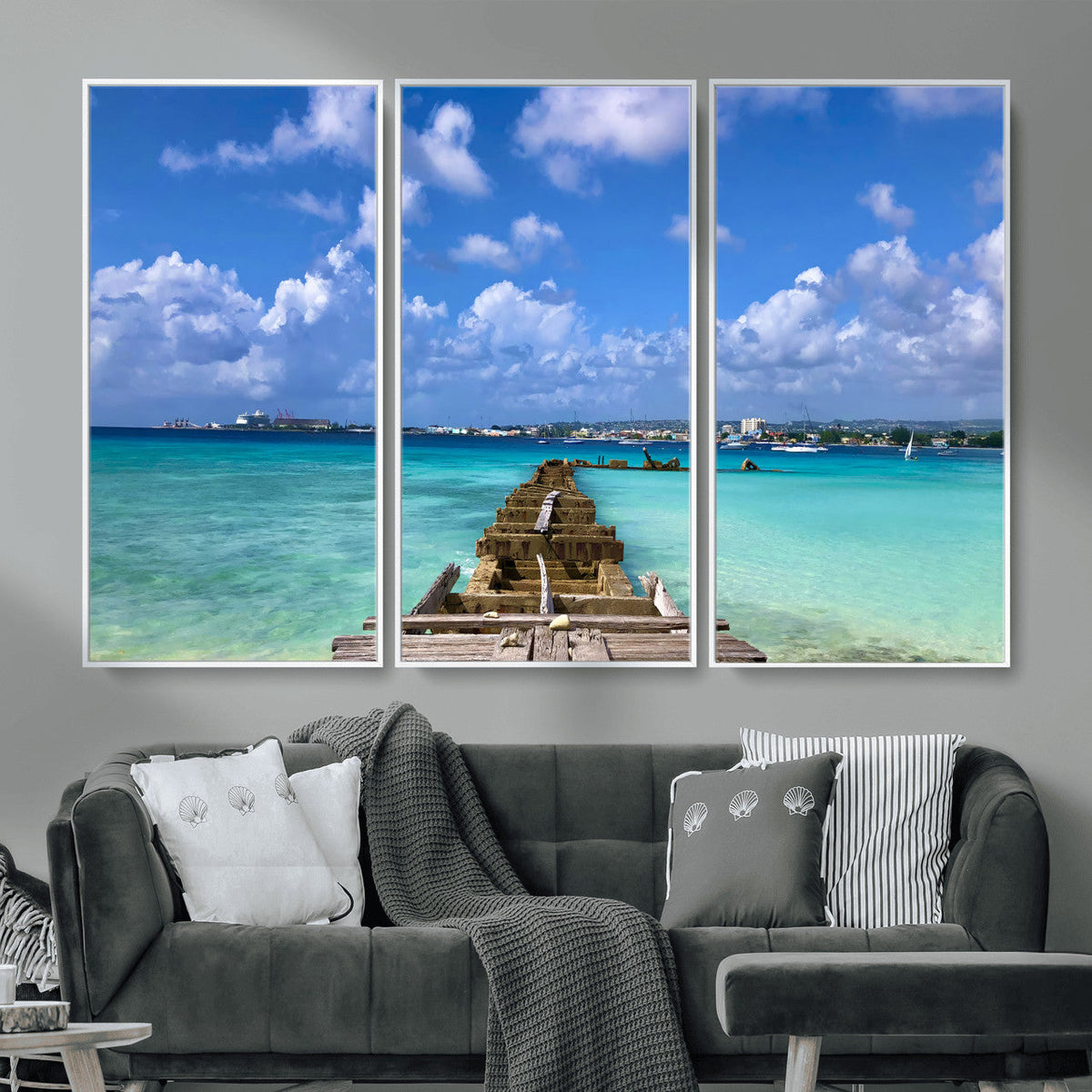 Caribbean Ocean Pier Seascape Wall Art Canvas Print,