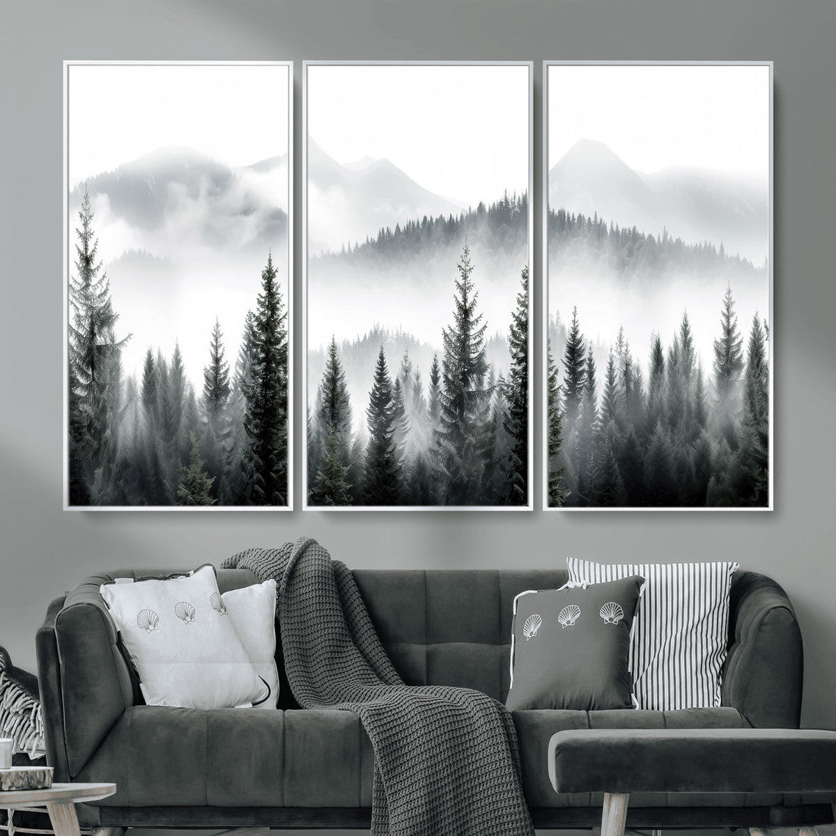 Misty Pine Forest Mountain Landscape Wall Art Canvas Print