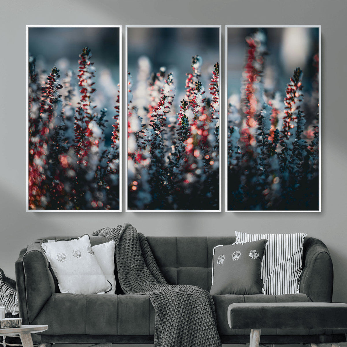 Winter Heather Wall Art Canvas Print, Frosted Floral Nature