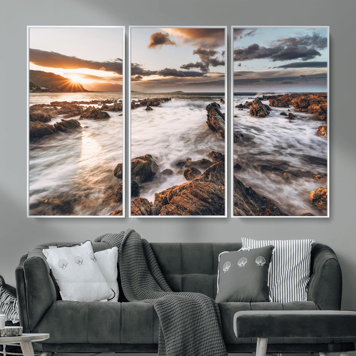 Rocky Coast Ocean Sunset Wall Art Canvas Print, Dramatic