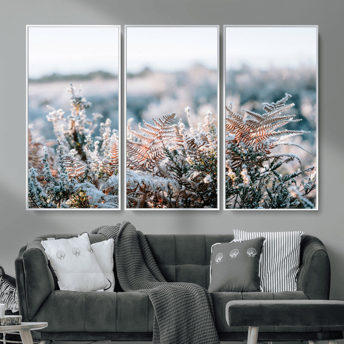 Frosted Fern Wall Art Canvas Print, Soft Winter Botanical