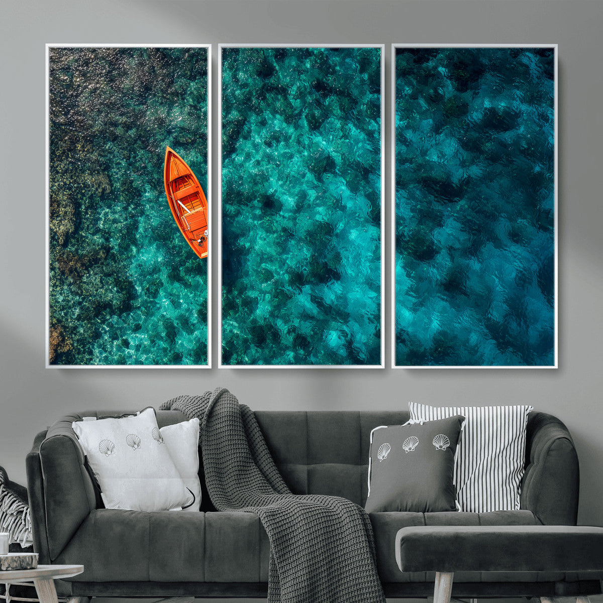 Turquoise Ocean Boat Wall Art Canvas Print