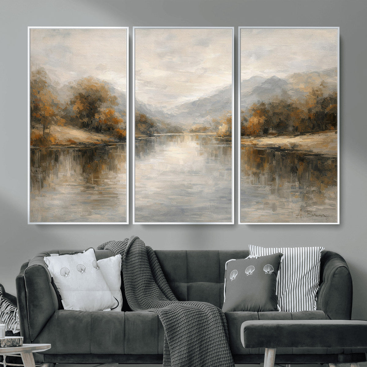 Neutral Abstract River Landscape Wall Art Canvas Print