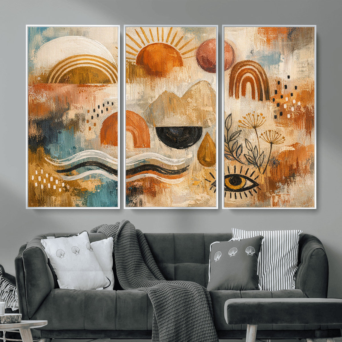 Geometric Boho Abstract Wall Art Canvas Print, Orange Blue
