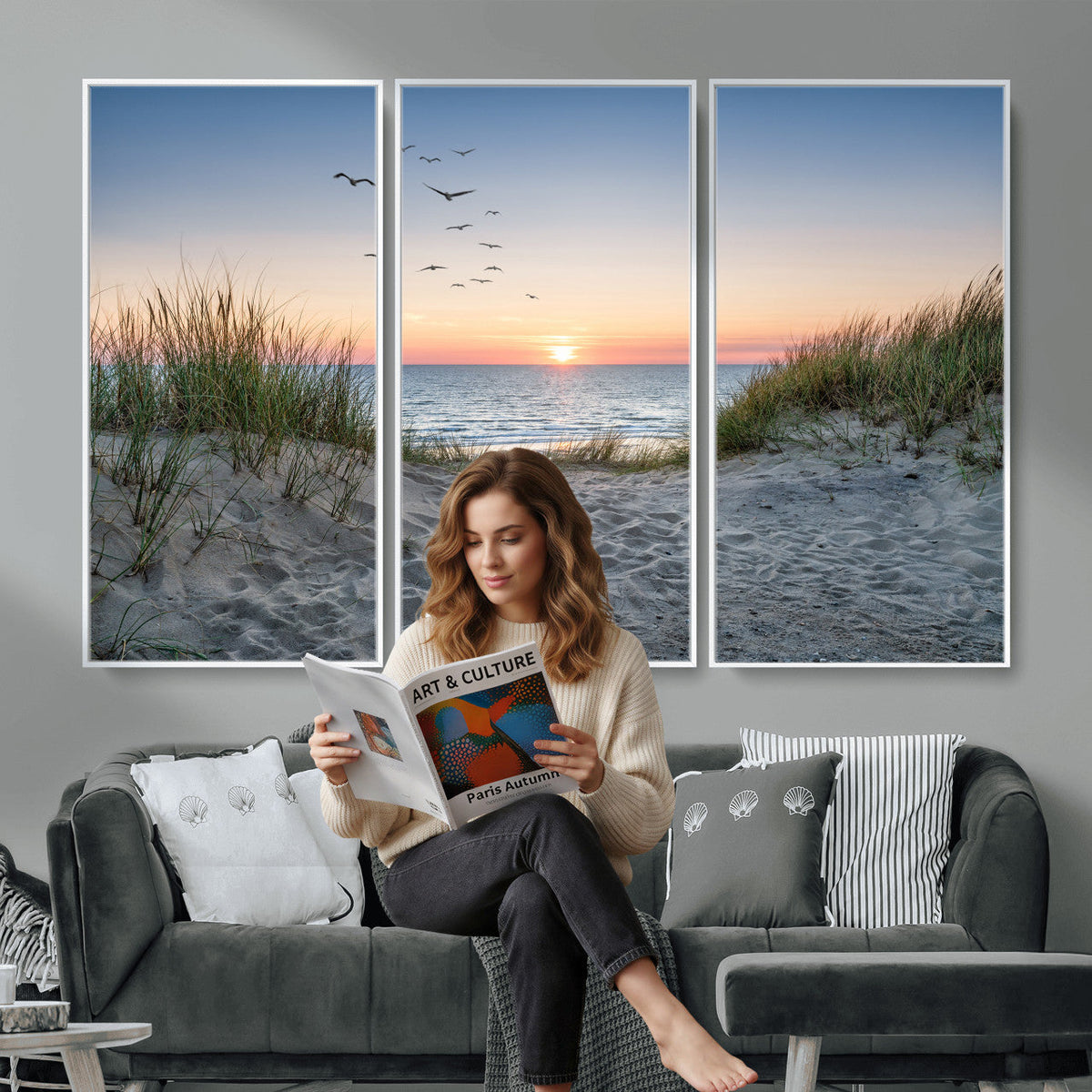 Sandy Dune Path Sunset Canvas Wall Art — Seagulls Beach