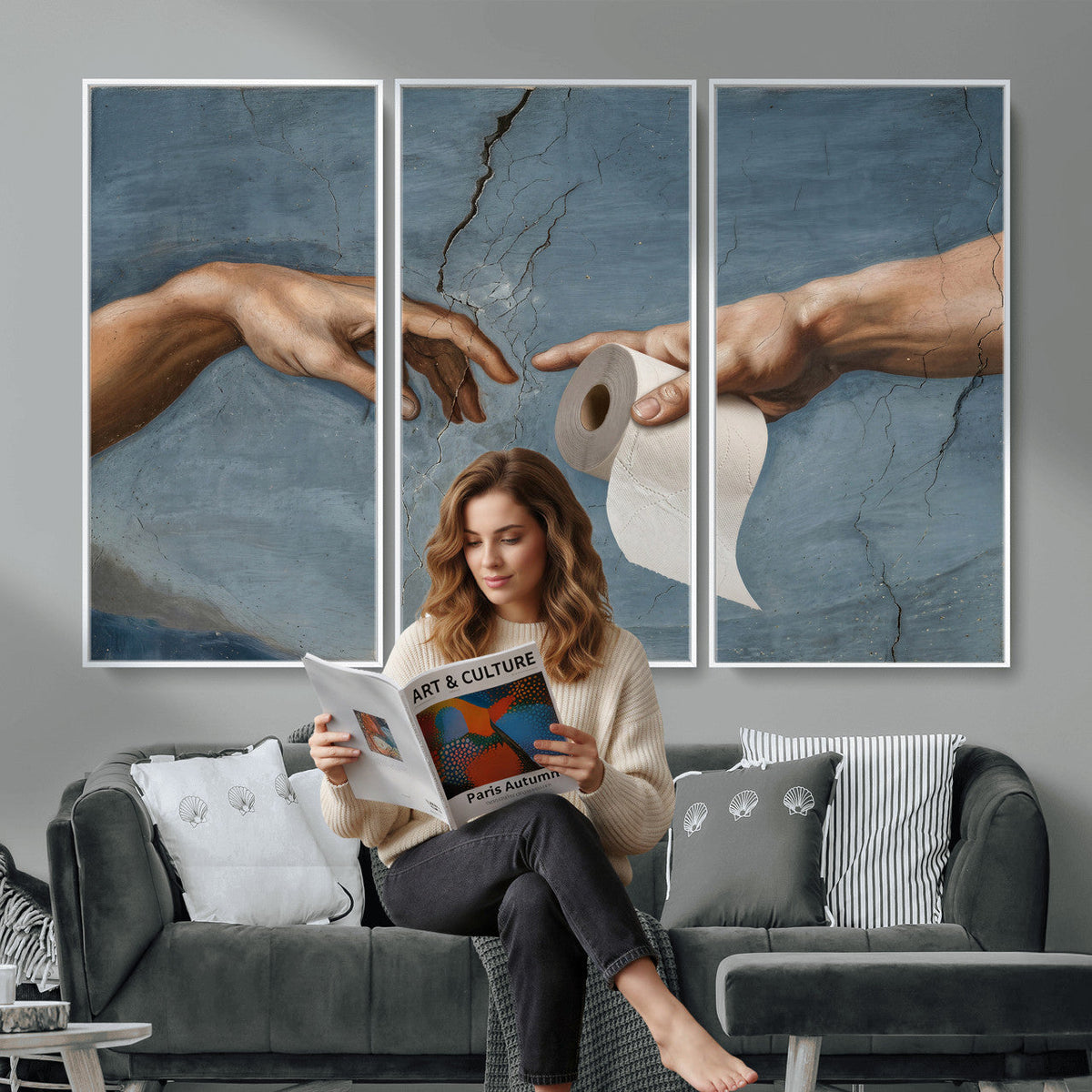 Funny Bathroom Canvas Wall Art, Michelangelo Creation of