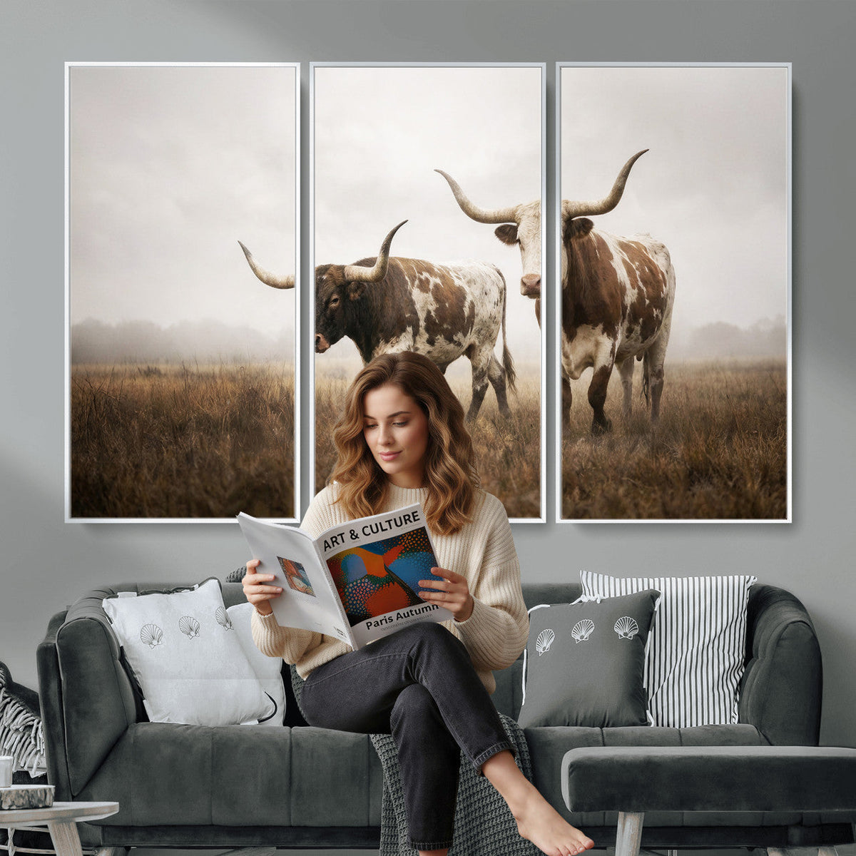 Texas Longhorn Canvas Wall Art Western Bull Desert Moody
