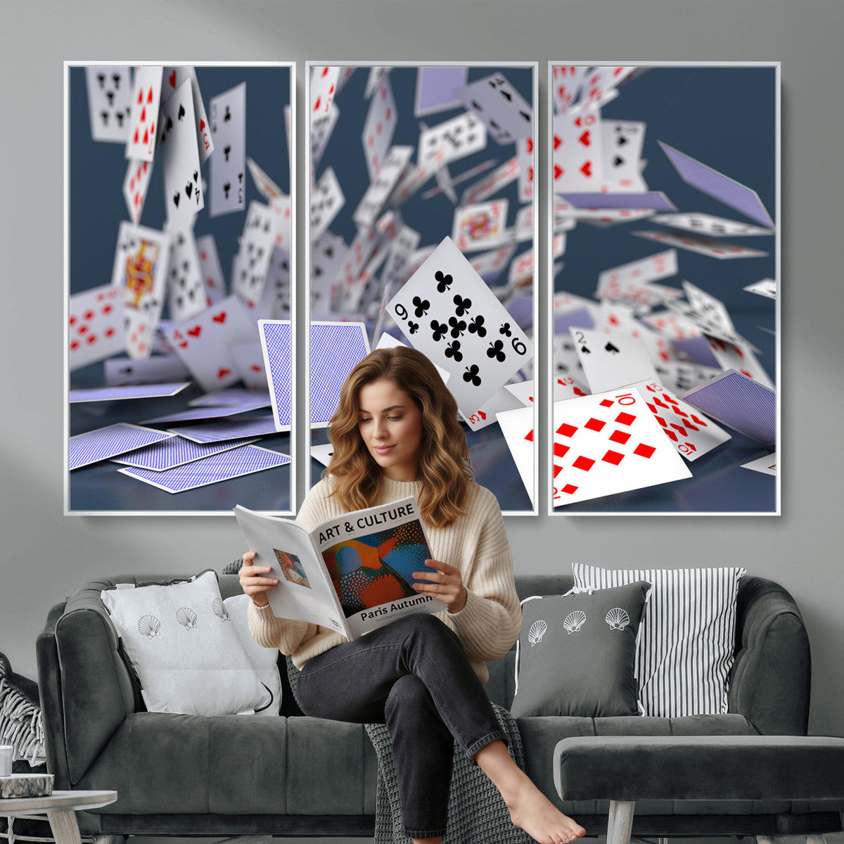 Playing Cards Canvas Wall Art | Casino Game Room Decor,