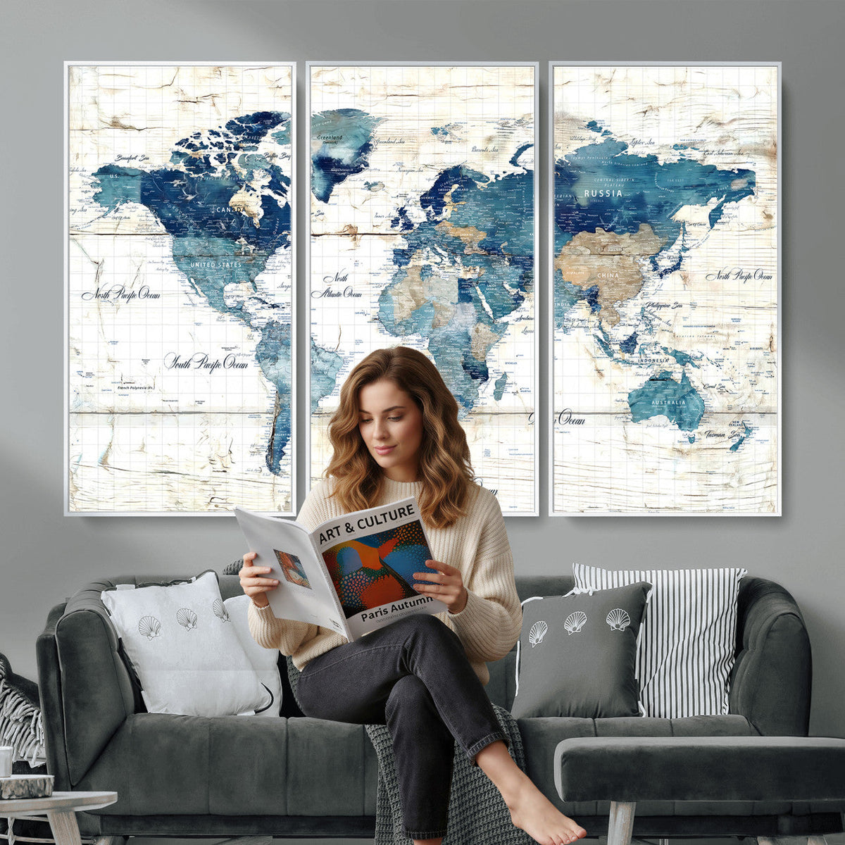 Watercolor World Map Canvas Wall Art Print – Abstract