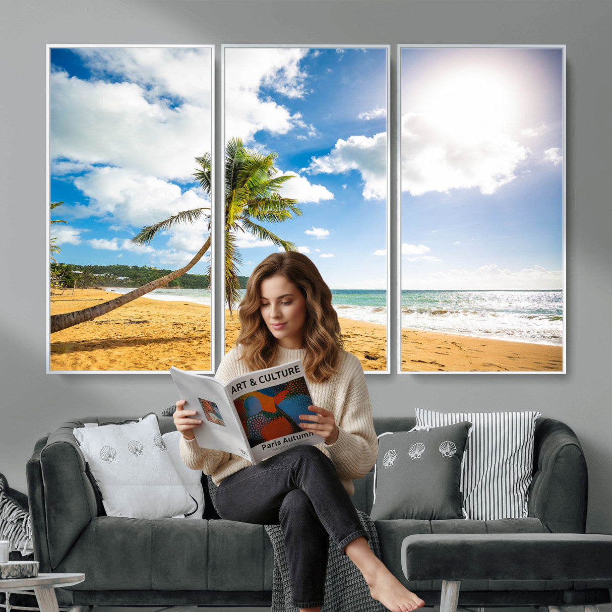 Tropical Beach Canvas Wall Art, Palm Tree Ocean Photo Print, Coastal Living Room Decor, Turquoise Sea Beach House Art, Summer Wall Art