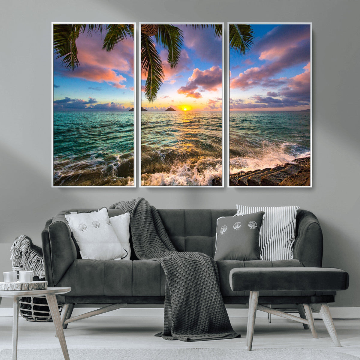 Framed Tropical Sunset Art Canvas Print