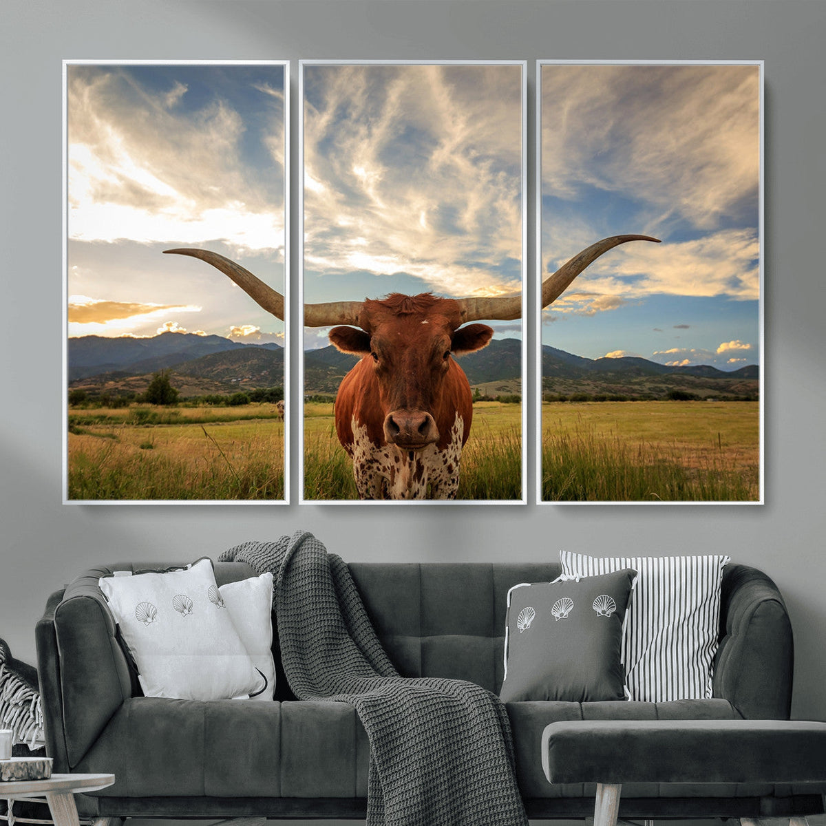 Texas Longhorn Canvas Wall Art – Majestic Triptych Animal