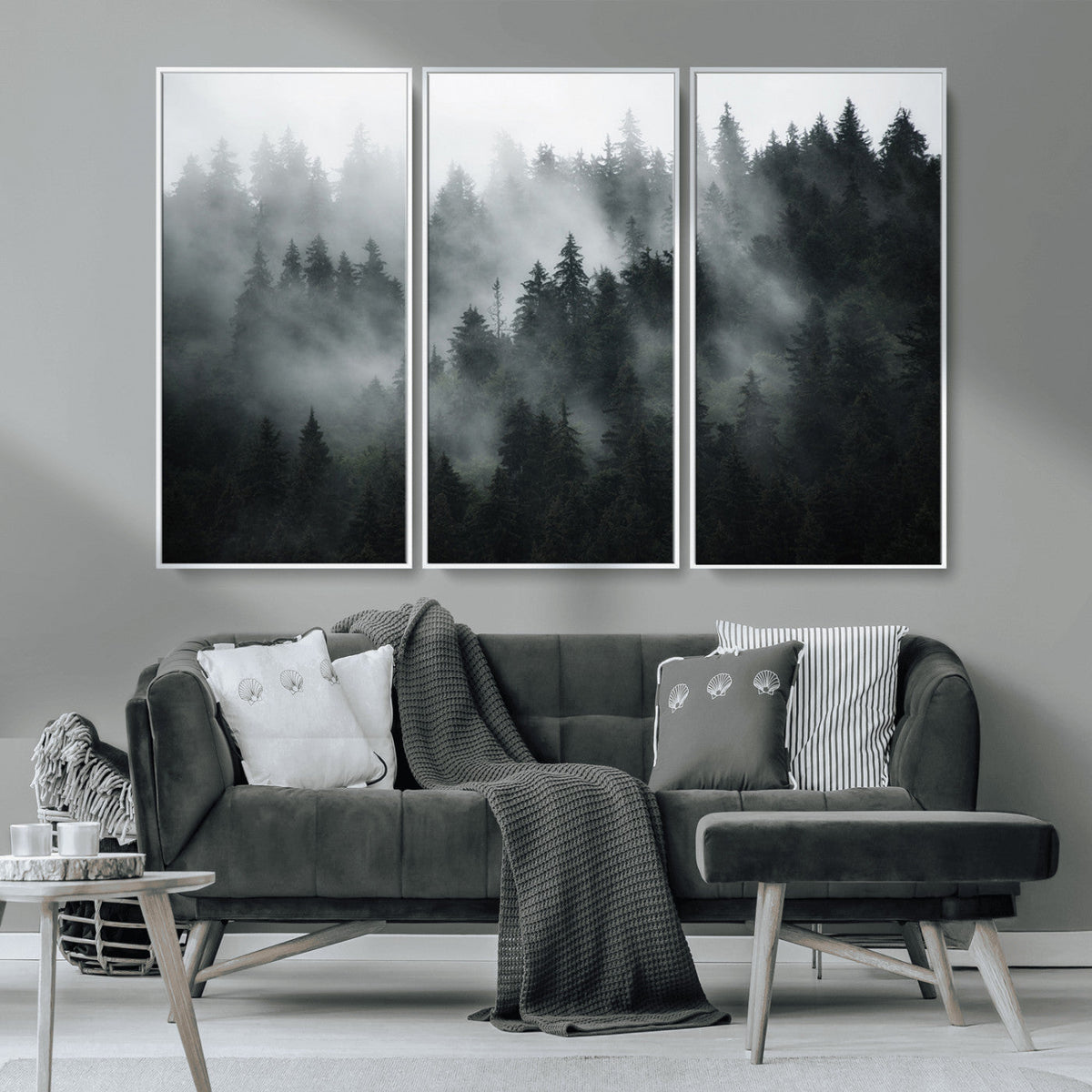Foggy Forest Wall Art Canvas Print | 3 Panel Large Misty