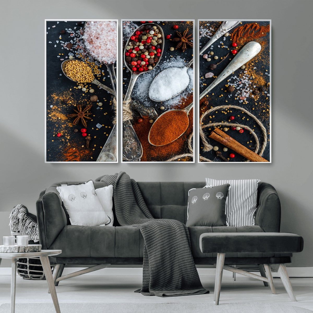 Spices and Seasonings Canvas Wall Art – Colorful Triptych
