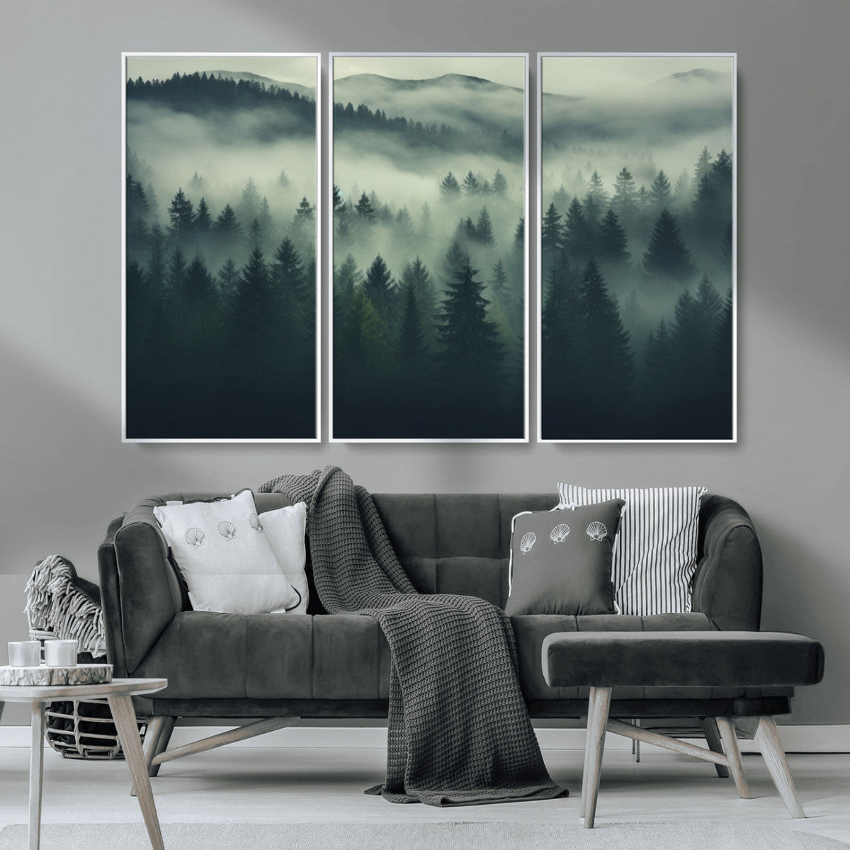 Misty Forest Wall Art Premium Canvas Print a Foggy and