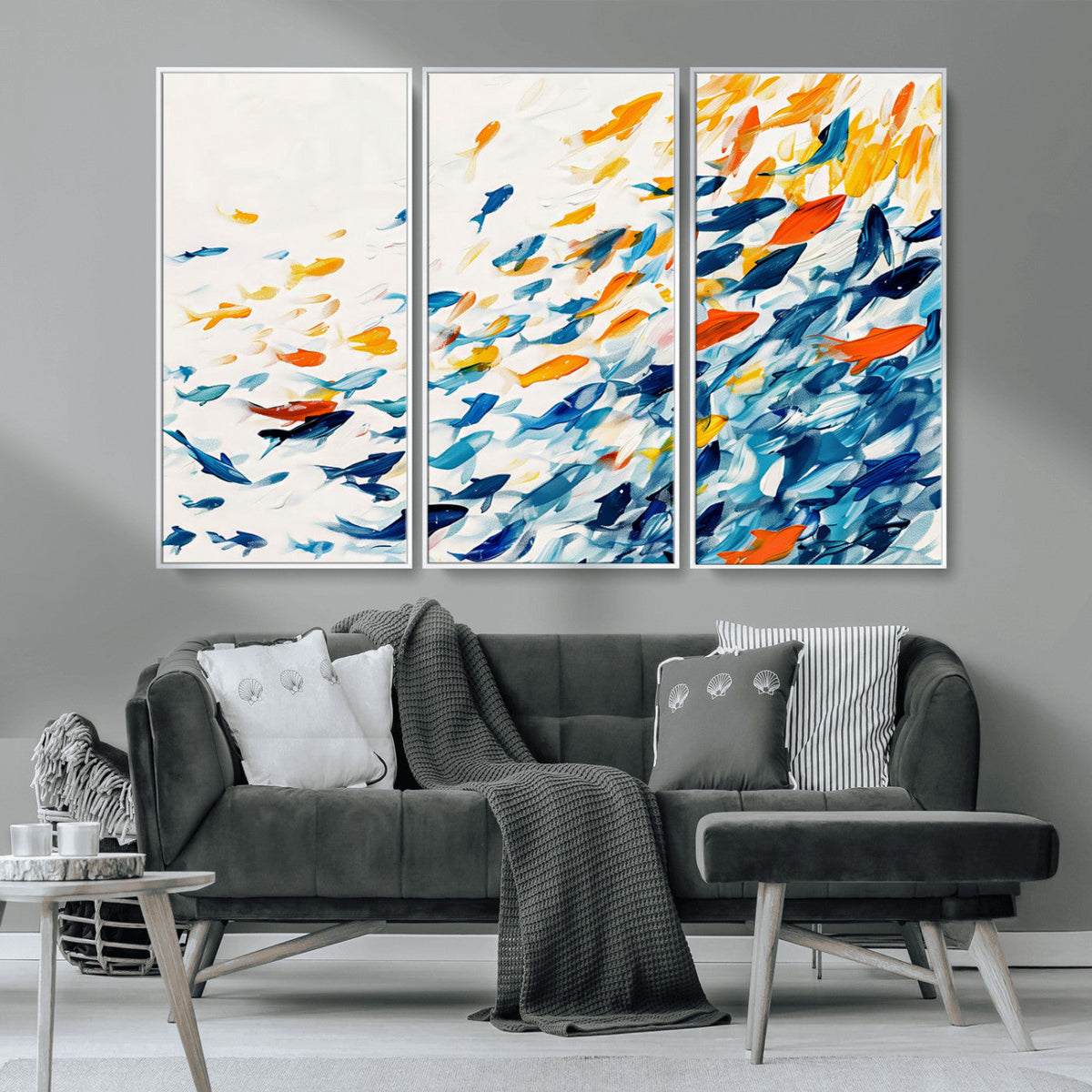 Abstract Fish Shoal Wall Art Canvas Print, Colorful Fish