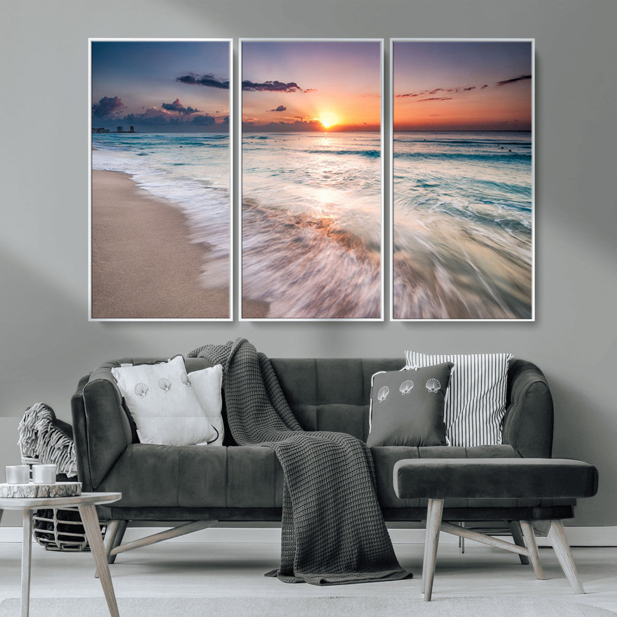 Sunset Beach Wall Art – Soothing Coastal Landscape, Ready to