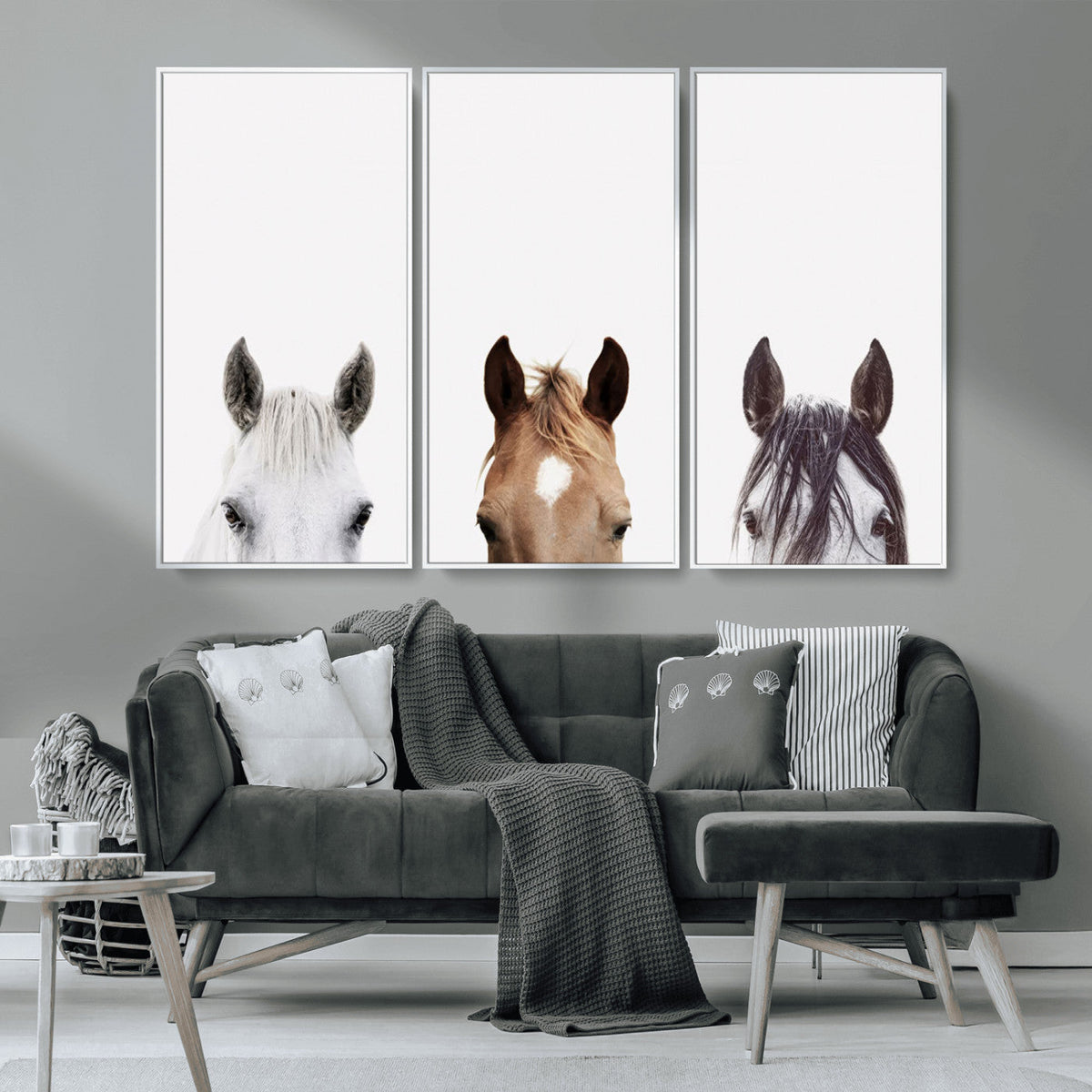 Horse Prints Set, Set of 3 Horse Wall Art, Horses Portraits,