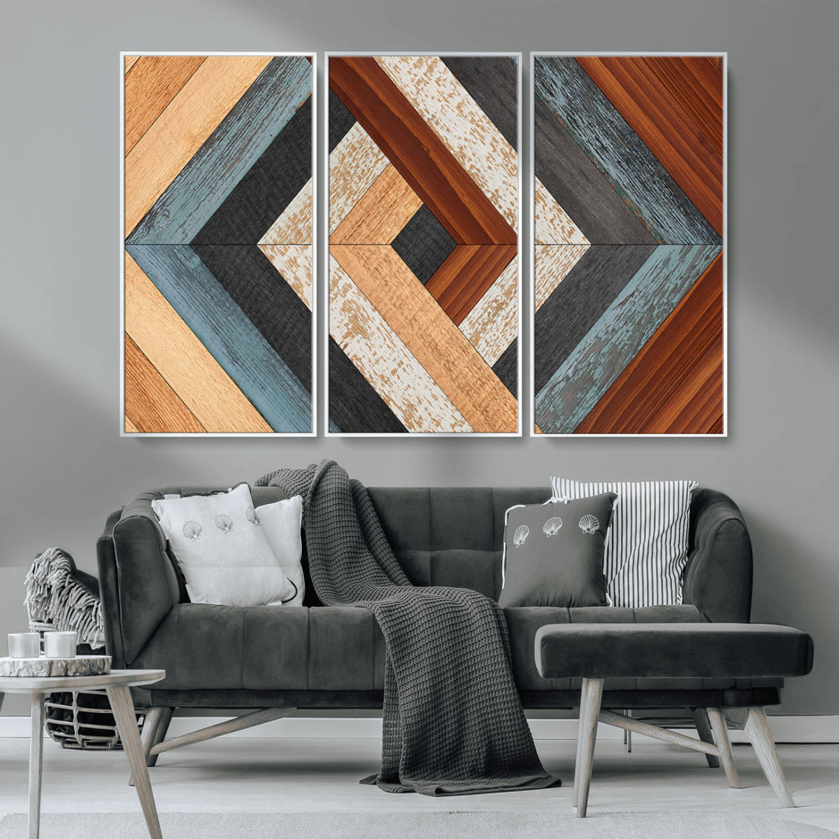 Geometric Wood Art Wall Decor Canvas Print, Rustic Wooden