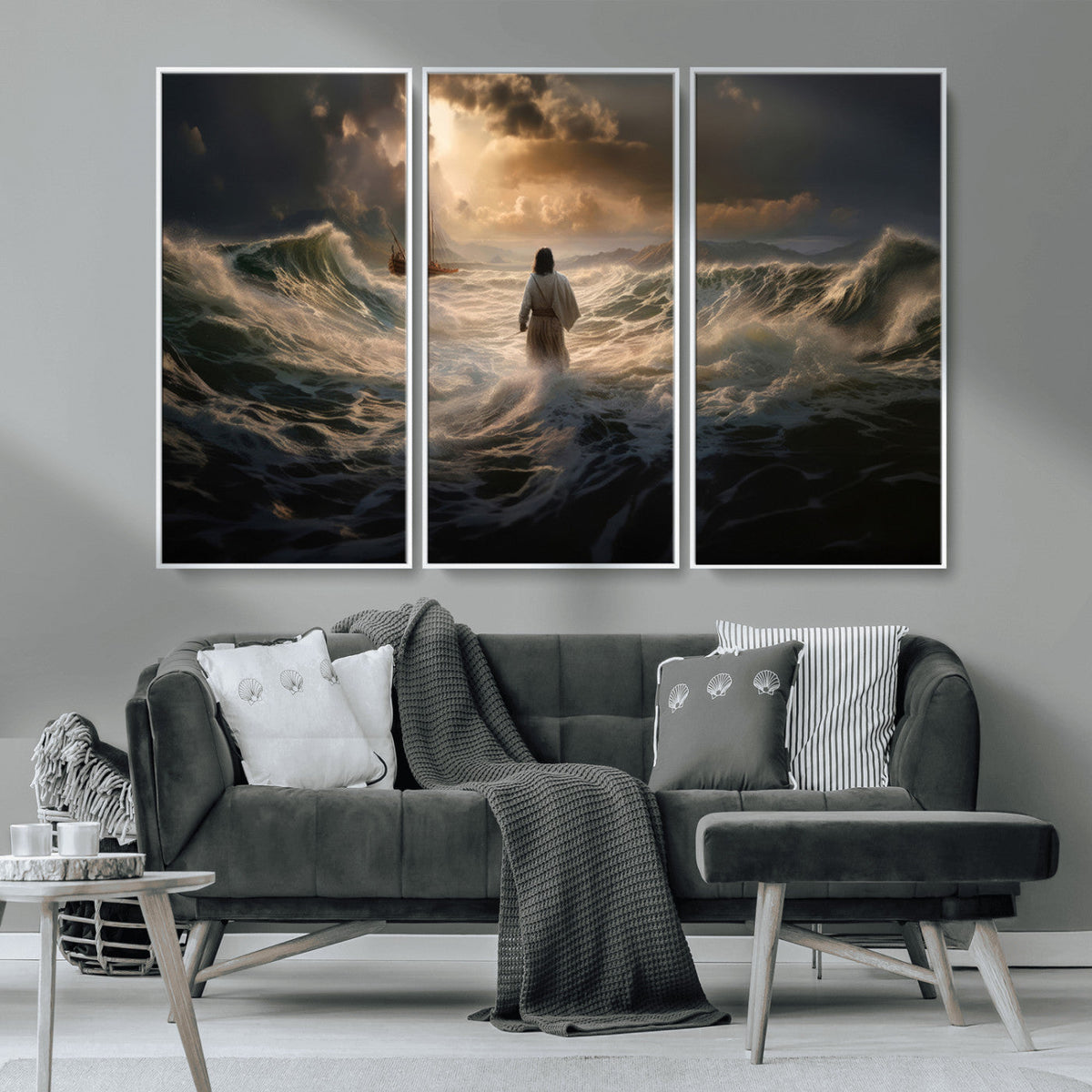Jesus Walking on Water Wall Art Canvas Print - Religious